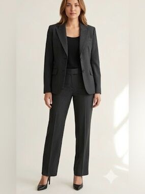 Nygård Collection Pinstripe Trousers - Size 6 - Dress Pants Charcoal Black